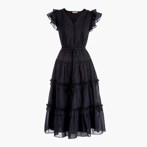 JCrew Point Sur Pom PomBlack Ruffle Dress